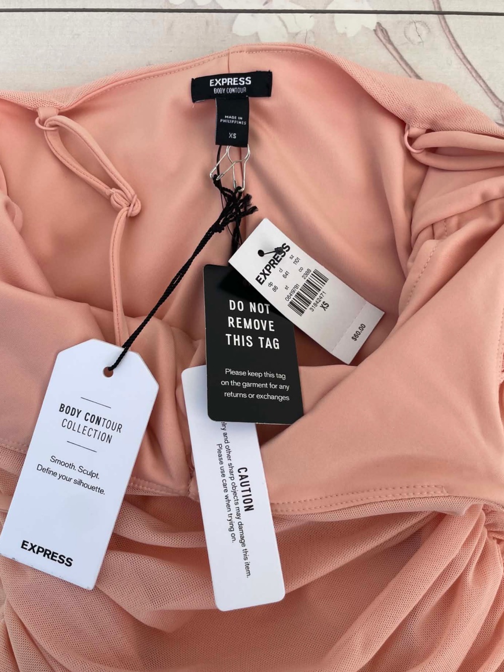Express Peach Ruched Body Contour Bodysuit - Picture 2 of 4